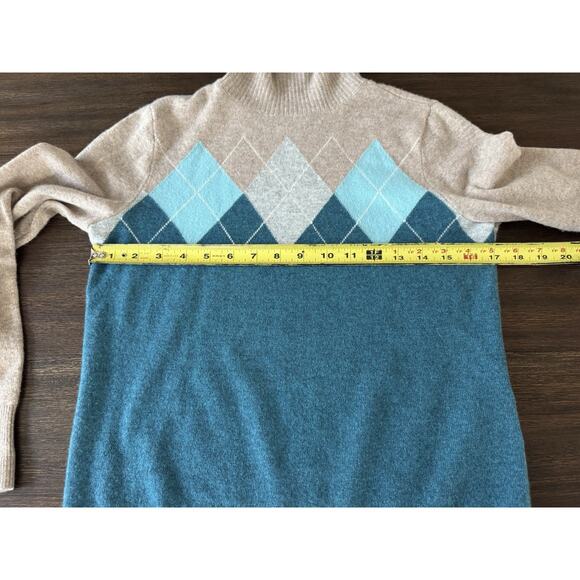 Lands End 100% Cashmere Sweater Women’s XS Beige Blue Turtleneck - Picture 4 of 7
